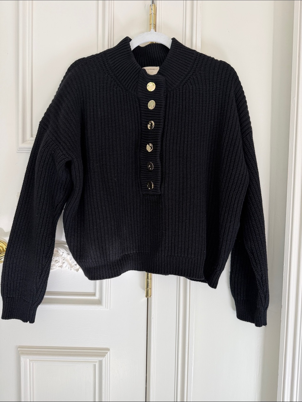 Sezane Black Ribbed Button-Placket Sweater - Picture 2 of 2